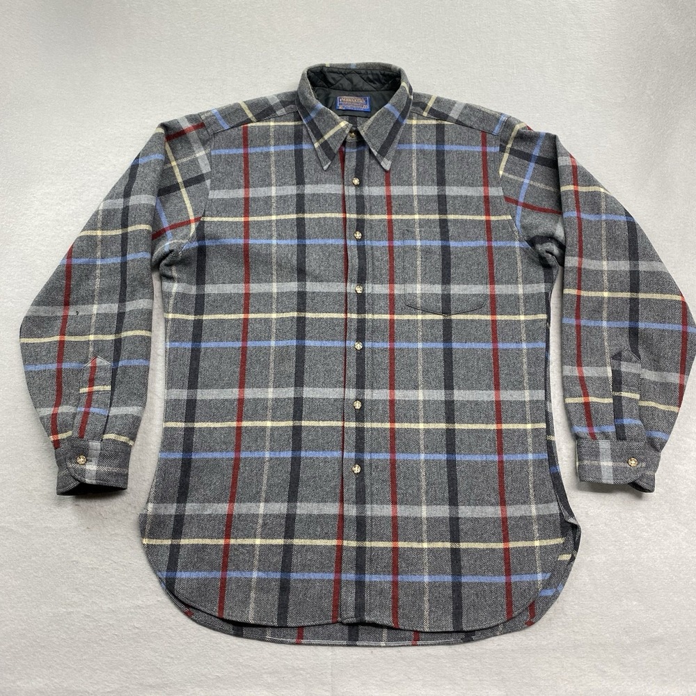 Vintage Pendleton Shirt Mens Large Gray Button Up Virgin Wool Flannel USA Made